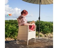 Home4You Fotelis WICKER-1 su pagalvėle, 61x58xH86cm, rėmas: plieno su plastikinių vytelių apdaila, spalva: smėlio