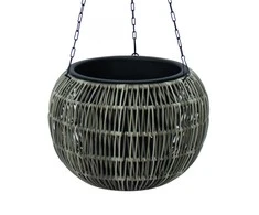 Home4You Pakabinamas vazonas WICKER D32xH22cm, pilkas