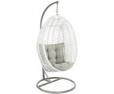 Home4You Kabantis krėslas CORA su pagalvėlėmis, 96x96xH198cm, rėmas: plienas, sėdima dalis: plastikinė vytelė, spalva: balta