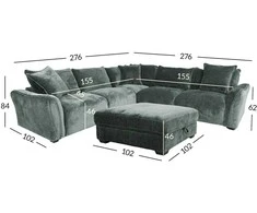 Home4You Kampinė sofa ir pufas DIVI mėtų žalia