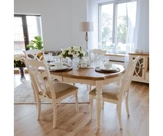 Home4You Kėdė LILY, 49x63x98 cm, sėdima dalis vilkta audiniu, spalva: smėlio, kojos ir rėmas: kaučiukmedis, spalva: sendinta balta
