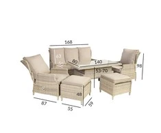 Lauko baldų komplektas Sodo baldų komplektas BASEL stalas, sofa, 2 kėdės ir 2 pufai, rėmas: aliumininis su plastikinių vytelių apdaila, spalva: smėlio