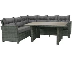 Home4You Lauko baldų komplektas PAVIA stalas, kampinė sofa, tamsiai pilkas