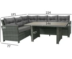 Home4You Lauko baldų komplektas PAVIA stalas, kampinė sofa, tamsiai pilkas
