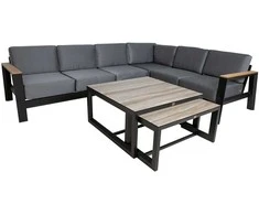 Home4You Lauko baldų komplektas FELNO kampinė sofa, 2 stalai, juodos spalvos