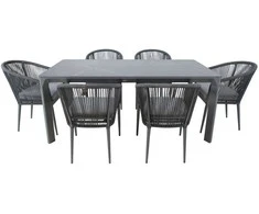 Home4You Lauko baldų komplektas CARVES Stalas ir 6 kėdės Pilkas