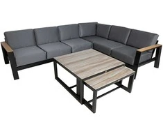Home4You Lauko baldų komplektas FELNO kampinė sofa, 2 stalai, juodos spalvos