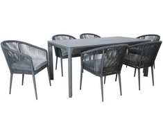 Home4You Lauko baldų komplektas CARVES Stalas ir 6 kėdės Pilkas