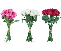Dirbtinės gėlės „FLOWERLY“ – 18 rožių puokštė, įvairių spalvų
