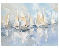 Aliejinis paveikslas 120x90 cm, burlaiviai jūroje
