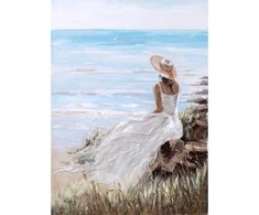 Aliejinė tapyba 90x120cm, moteris paplūdimyje