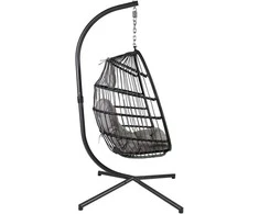 Home4You Pakabinama kedė YOYO su pagalvėlėmis, 100x95/110xH196cm, stovas: juodas plieno vamzdis, sėdima dalis: aliumininis rėmas apdailintas pilkomis plastikinėmis vytelėmis