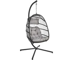 Home4You Pakabinama kedė YOYO su pagalvėlėmis, 100x95/110xH196cm, stovas: juodas plieno vamzdis, sėdima dalis: aliumininis rėmas apdailintas pilkomis plastikinėmis vytelėmis