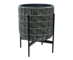 Home4You Vazonas WICKER su stovu 38x38xH49cm, šviesiai pilkas