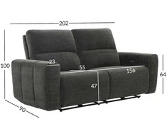 Home4you Sofa su reglaineriu MATIAS Trivietė Tamsiai pilka