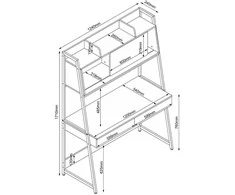 Rašomasis stalas STUDY su savarankišku 124x54xH171cm, ąžuolas/baltas
