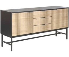 Fotelis Home4You Komoda HELVE Juoda/Šviesaus Medžio 150x40xH75cm