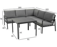 Lauko baldų komplektas Home4You Sodo baldų komplektas ADRIAN stalas ir kampinė sofa, pilkos spalvos