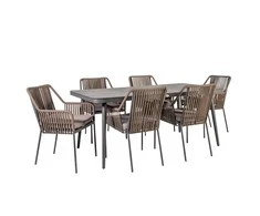Lauko baldų komplektas Home4You Sodo baldų komplektas ANDROS, stalas ir 6 kėdės (21174), 180x90xH75 cm, stalviršis: stiklas, rėmas: aliuminis, spalva: pilka