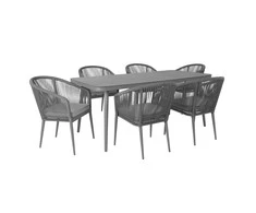 Lauko baldų komplektas Home4You Sodo baldų komplektas ECCO, stalas ir 6 kėdės (21177), rėmas: aliumininis su plastikinių vytelių apdaila, pilkas