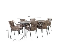 Lauko baldų komplektas Home4You Sodo baldų komplektas ANDROS, stalas ir 6 kėdės (21174), 180x90xH75 cm, stalviršis: stiklas, rėmas: aliuminis, spalva: pilka