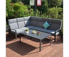 Sodo baldų komplektas CASTEN, stalas ir kampinė sofa, spalva: tamsiai pilka