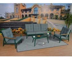 Home4You Lauko baldų komplektas CAVINE stalas, sofa ir 2 kėdės, žalios spalvos