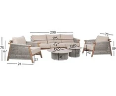 Sodo baldų komplektas DIANA sofa, 2 foteliai ir 2 stalai, smėlio spalvos
