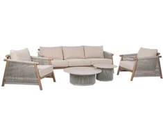 Sodo baldų komplektas DIANA sofa, 2 foteliai ir 2 stalai, smėlio spalvos