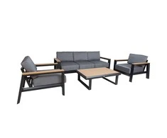 Home4You Lauko baldų komplektas FELNO stalas, sofa ir 2 kėdės, juodos spalvos