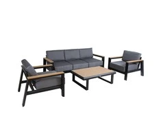 Home4You Lauko baldų komplektas FELNO stalas, sofa ir 2 kėdės, juodos spalvos