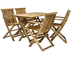 Lauko baldų komplektas Home4You Sodo baldų komplektas FINLAY, stalas ir 4 kėdės (13182), 110x75x72 cm, sulankstomas, mediena: akacija, apdaila: alyvuotas