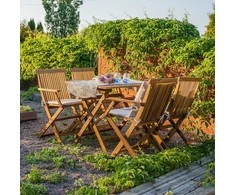 Lauko baldų komplektas Home4You Sodo baldų komplektas FINLAY, stalas ir 4 kėdės (13182), 110x75x72 cm, sulankstomas, mediena: akacija, apdaila: alyvuotas