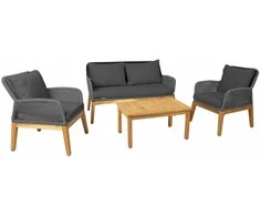Home4You Lauko baldų komplektas FLORIDA Stalas, sofa ir 2 foteliai Pilkos spalvos