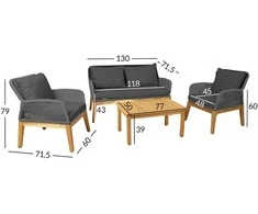 Home4You Lauko baldų komplektas FLORIDA Stalas, sofa ir 2 foteliai Pilkos spalvos