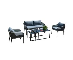 Home4You Lauko baldų komplektas LEVINE 2 stalai, sofa ir 2 kėdės, pilkos spalvos