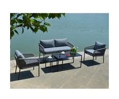 Home4You Lauko baldų komplektas LEVINE 2 stalai, sofa ir 2 kėdės, pilkos spalvos