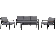 Home4You Lauko baldų komplektas LONA Stalas, sofa ir 2 kėdės Pilka/Juoda