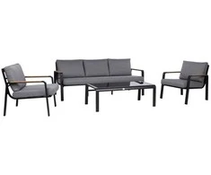 Home4You Lauko baldų komplektas LONA Stalas, sofa ir 2 kėdės Pilka/Juoda
