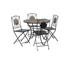 Lauko baldų komplektas Home4You Sodo baldų komplektas MOSAIC stalas ir 4 kėdės (38665), metalinis rėmas, spalva: juoda