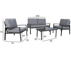Home4You Lauko baldų komplektas TIFTON stalas, sofa, 2 kėdės
