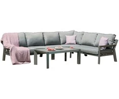 Home4You Lauko baldų komplektas TOMSON stalas ir kampinė sofa, pilkos spalvos
