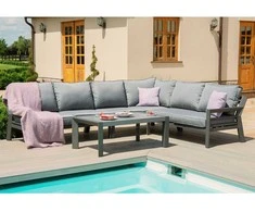 Home4You Lauko baldų komplektas TOMSON stalas ir kampinė sofa, pilkos spalvos