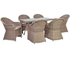 Lauko baldų komplektas Home4You Sodo baldų komplektas TOSCANA, stalas su 6 kėdėmis, 140x80xH73 cm, aliuminio rėmas apipintas plastikinėmis vytelėmis, spalva: pilka/smėlio