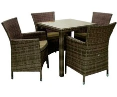 Home4You Lauko baldų komplektas WICKER stalas, 4 kėdės, tamsiai rudos spalvos