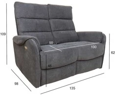 Fotelis Home4You Atlošiama sofa BOWERS 2-vietė Su elektriniu mechanizmu Melsvai pilka
