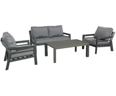 Lauko baldų komplektas Home4You Sodo baldų komplektas TOMSON stalas, sofa ir 2 kėdės, rėmas: aliumininis, pagalvėlės: pilkos