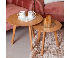 Fotelis Home4You Kavos staliukų rinkinys HELENA 2vnt. D50xH45cm D40xH40cm Ąžuolo