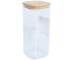 Home4You Bamboo Sandėliavimo indelis JAR 10x10xH23cm 1900ml su bambukiniu dangteliu, stiklas