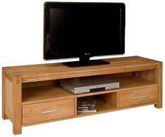TV staliukas Home4You Televizoriaus stovas CHICAGO NEW su 2 stalčiais, 140x40x45 cm, mediena: ąžuolo lukštas, spalva: natūrali